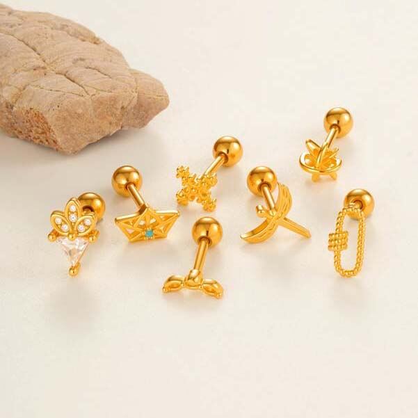 1 Piece Lustrous Cross Copper Gold Color Zircon Women's Piercings Earrings