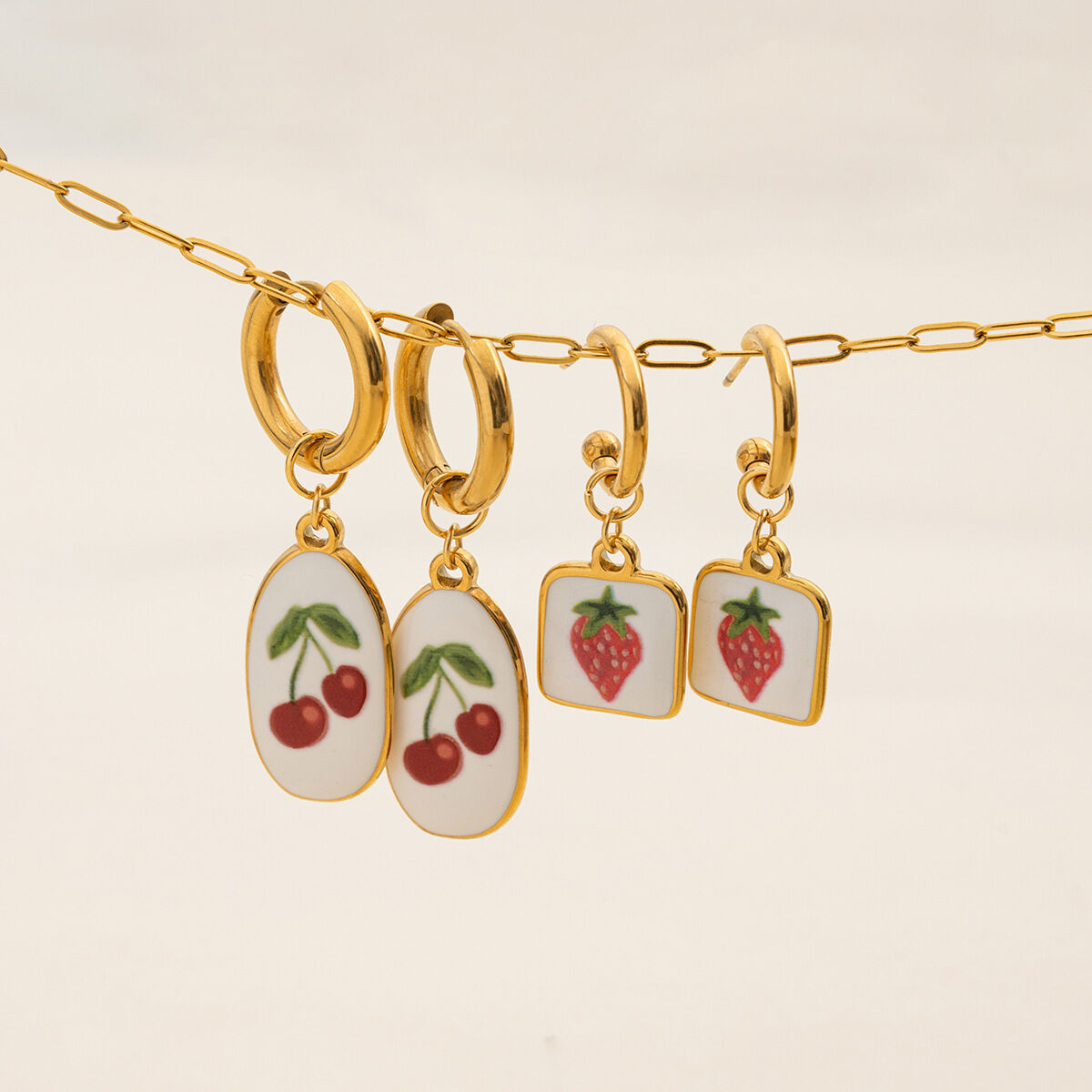 1 Pair Natural Cherry Stainless Steel Waterproof Gold Color Women's Pendant Necklaces Picture4