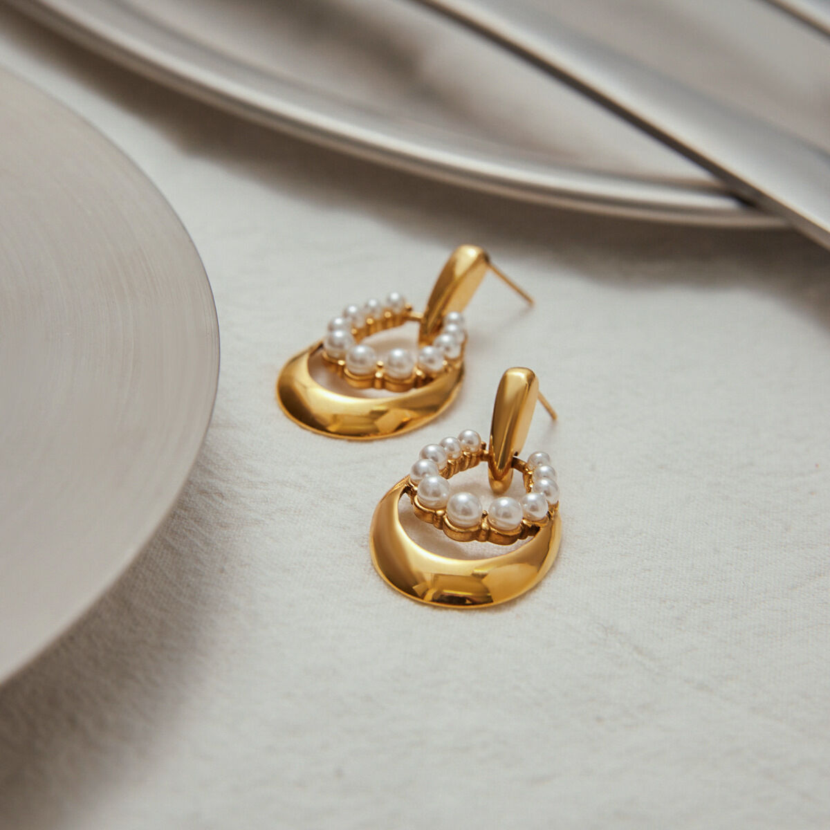1 Pair Classic Series Retro Droplet Stainless Steel Waterproof Gold Color Women's Drop Earrings Picture5