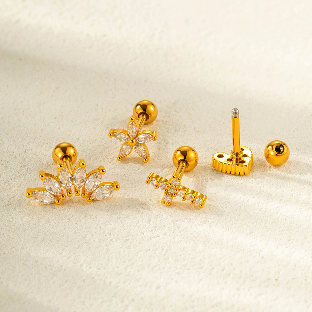 1 Piece Copper Gold Color Zircon Piercings Earrings h5 Picture3
