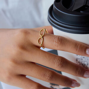 1 Piece Personality Glasses Shape Stainless Steel Waterproof Gold Color Statement Rings h5 Picture4