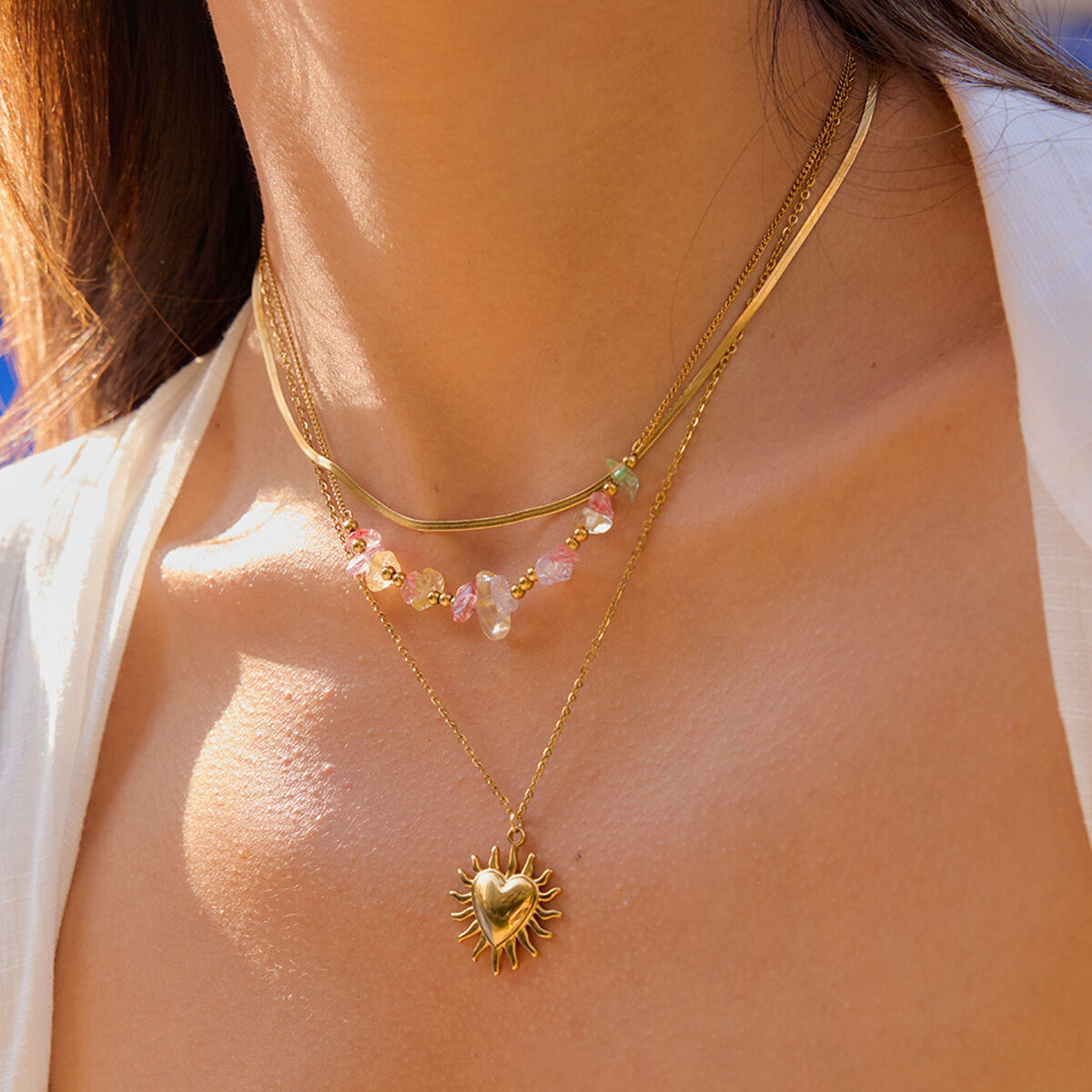 1 Piece Elegant Sun Stainless Steel Waterproof Gold Color Women's Layered Necklaces h5Picture3