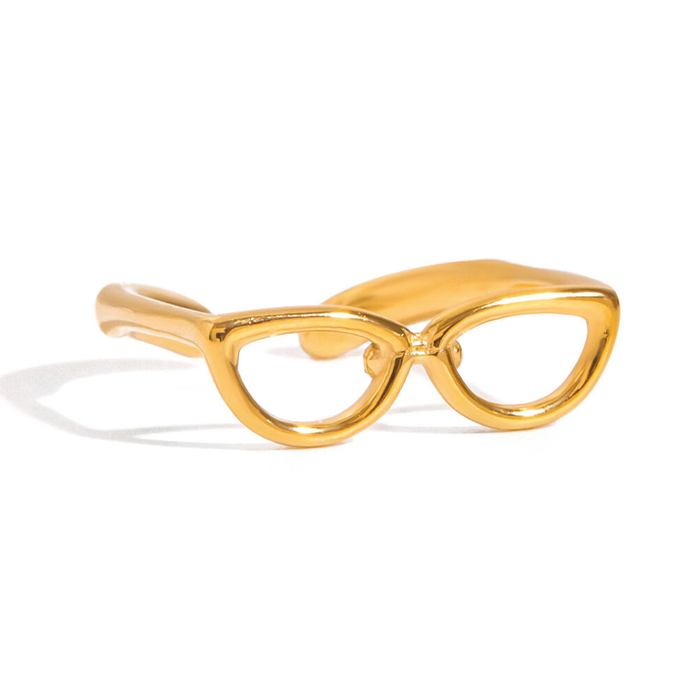 1 Piece Personality Glasses Shape Stainless Steel Waterproof Gold Color Statement Rings
