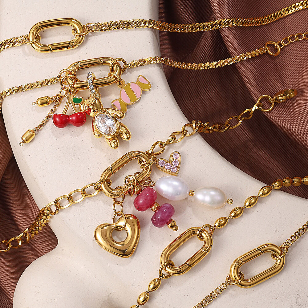 1 Piece Simple Stainless Steel Waterproof Gold Color DIY Charm Bracelet