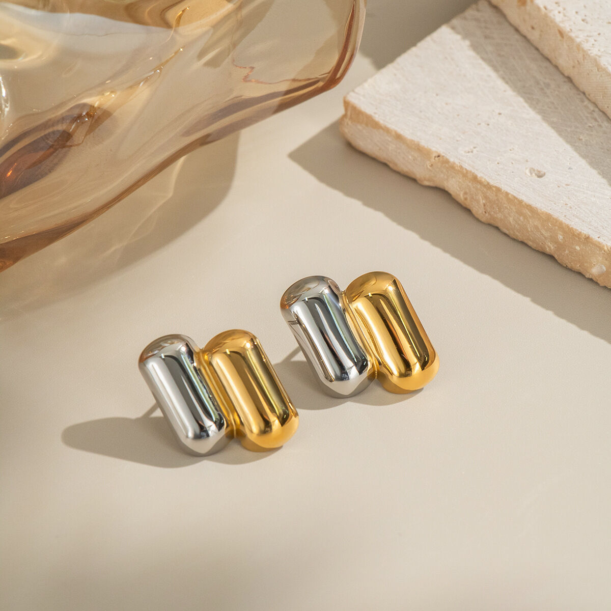 1 Pair Stainless Steel Waterproof Mixed Color Stud Earrings