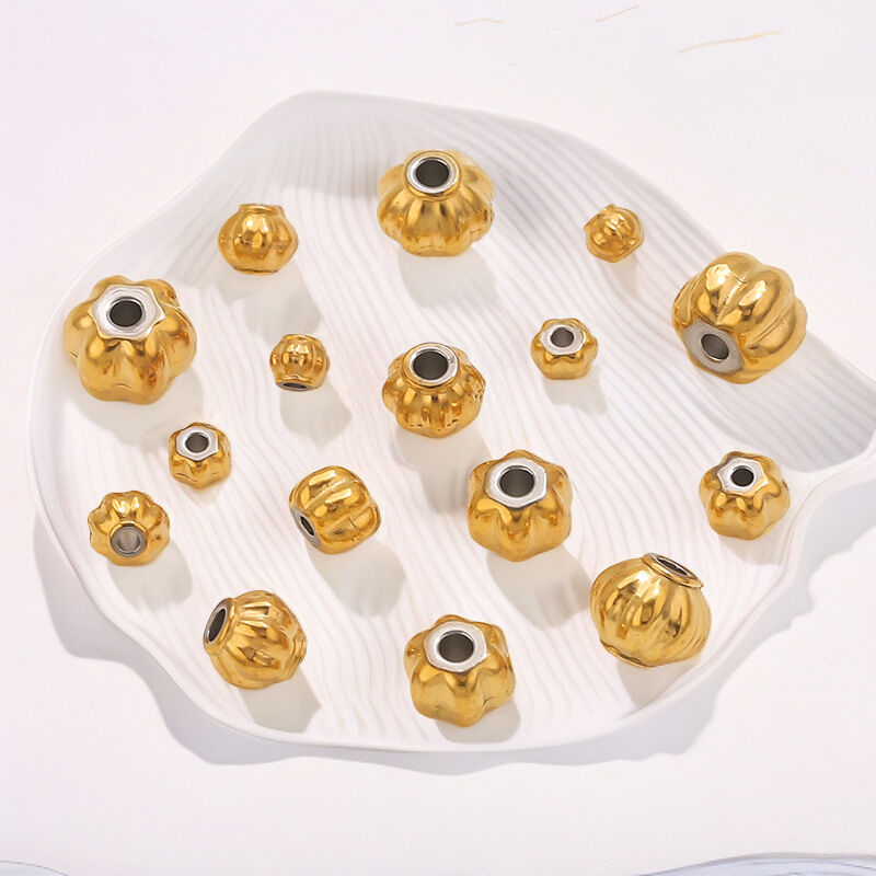 1 Piece Pumpkin Beads Stainless Steel Waterproof Gold Color Jewelry Charms Picture3