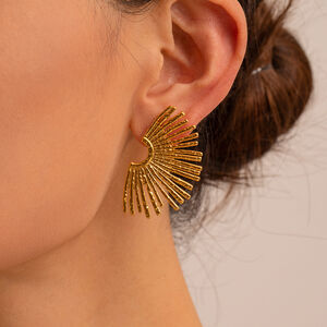 1 paire de boucles d'oreilles puces Daily Sun pour femmes, en acier inoxydable étanche, couleur or. h5 Image5