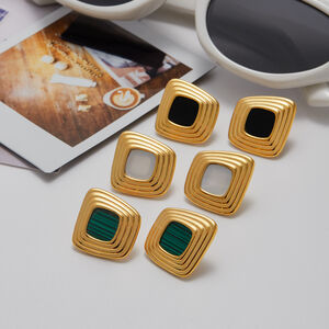 1 Pair Classic Series Elegant Rectangular Stainless Steel Waterproof Gold Color Women's Stud Earrings h5 Picture6