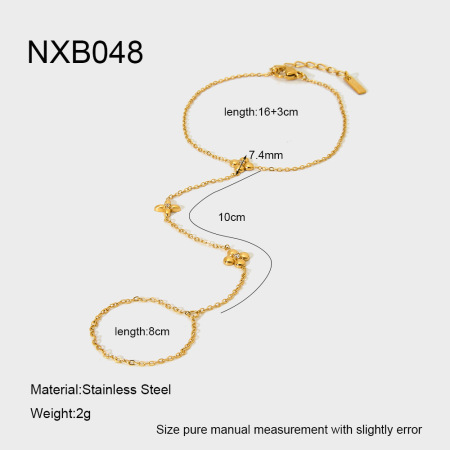 1 Piece Flower Stainless Steel Waterproof Gold Color Finger-connected Bracelet