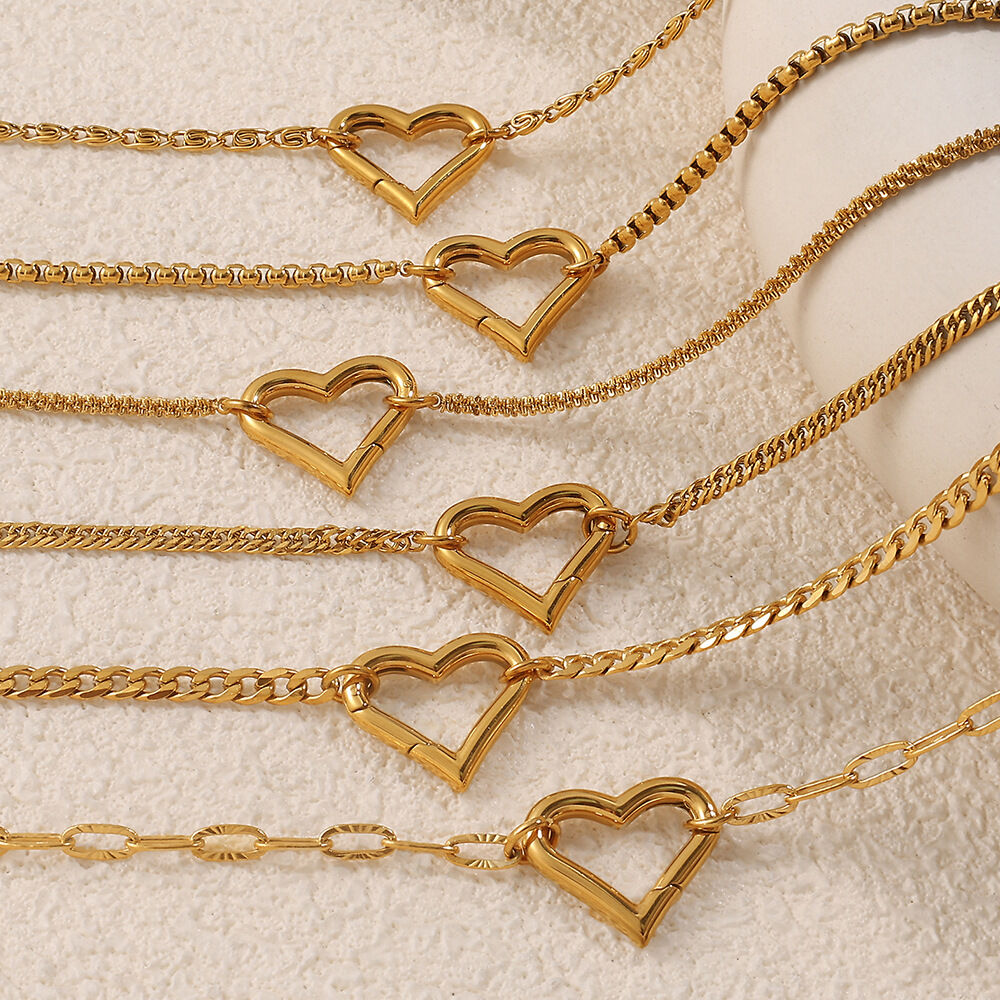 Collane fai da te in acciaio inossidabile a forma di cuore color oro impermeabili