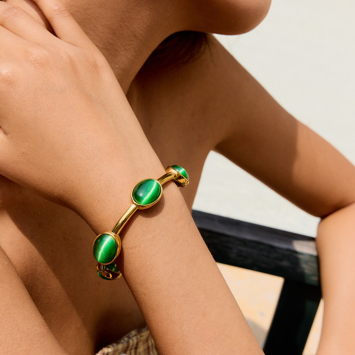 Braccialetti da donna ovali in acciaio inossidabile color oro impermeabili da 1 pezzo Immagine3