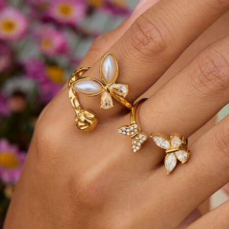 1 Piece Elegant Butterfly Stainless Steel Waterproof Gold Color Statement Rings