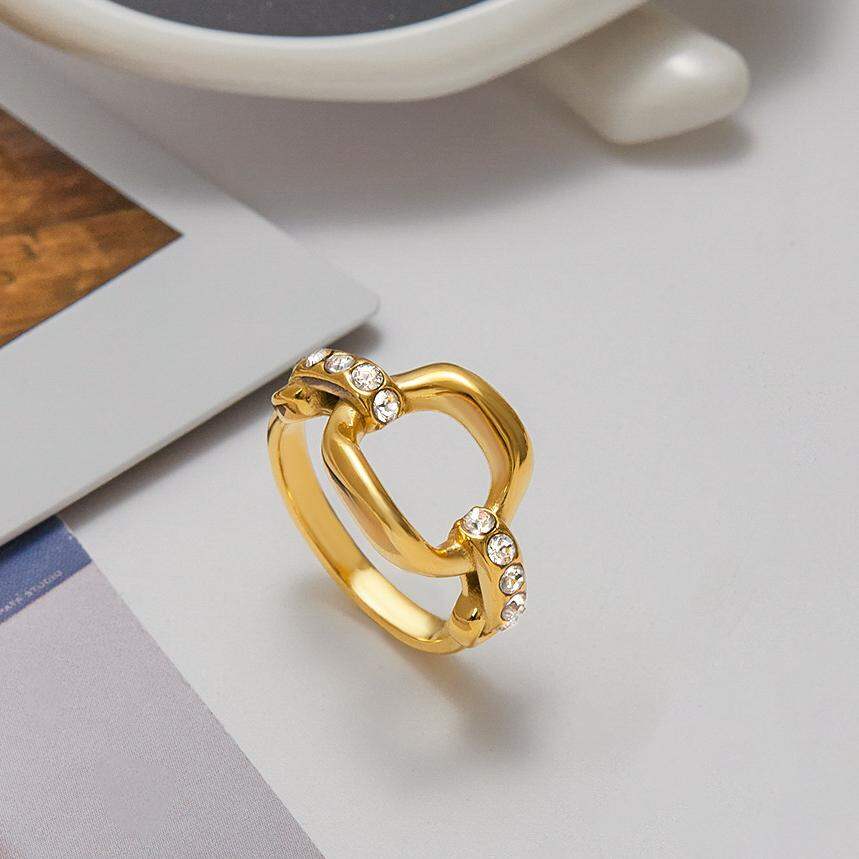 1 Pair Luxurious Series Stainless Steel Waterproof Gold Color Women's Gemstone Rings h5 Picture3