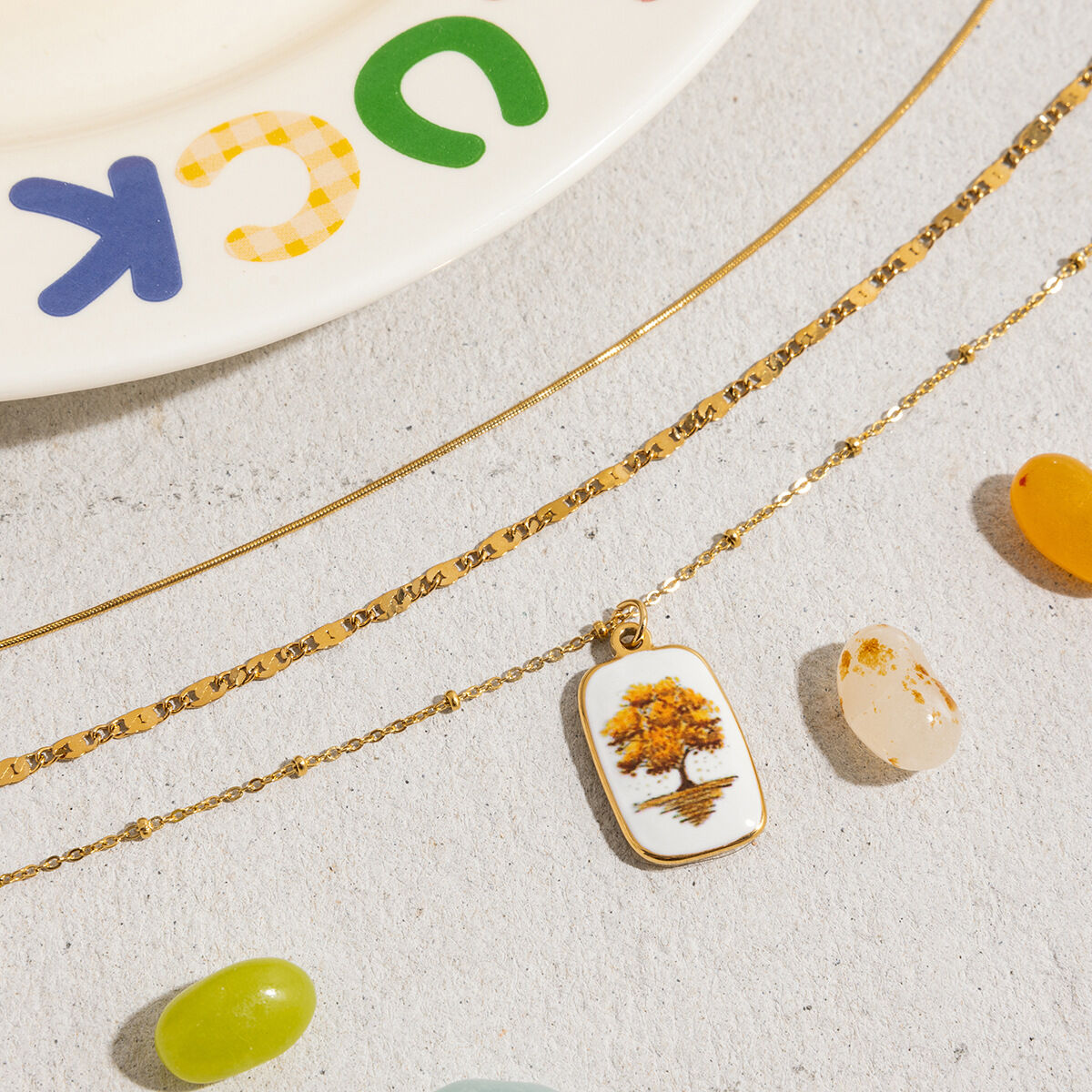 1 Piece Retro Tree Stainless Steel Waterproof Gold Color Women's Pendant Necklaces h5Picture6