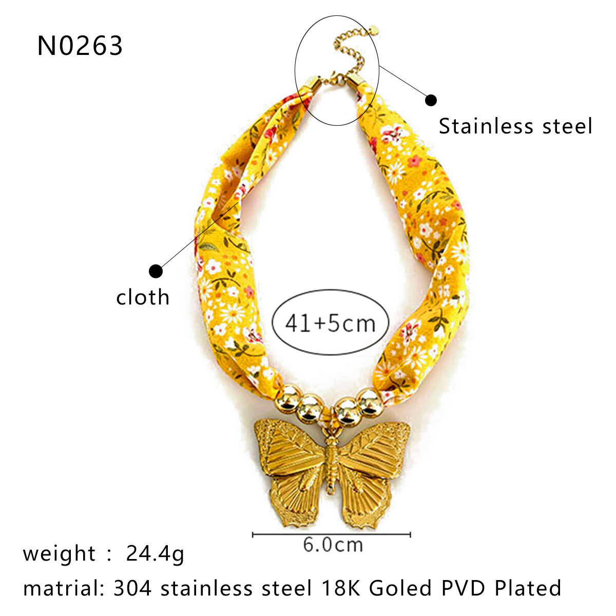 Collier pendentif papillon en acier inoxydable étanche couleur or (1 pièce) h5 
