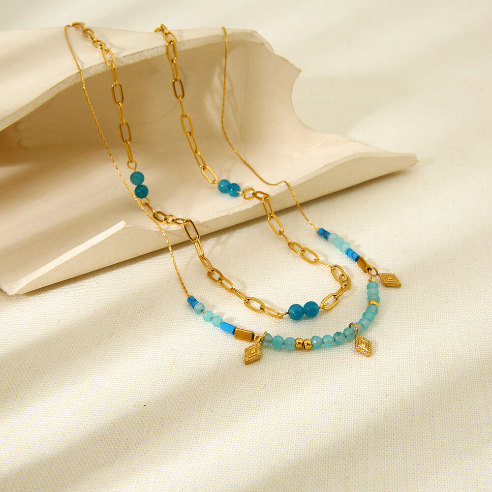 Retro Geometric Stainless Steel Waterproof   Gold Color Women's Layered Necklaces 2