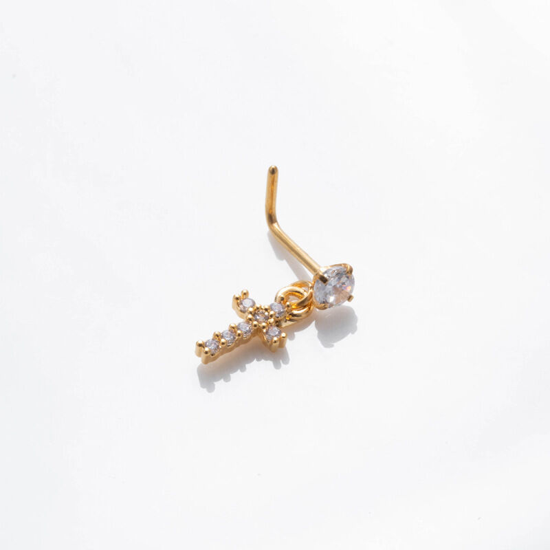 1 Piece Simple Series Simple Cross Copper Gold Color Zircon Women's Nose Stud Picture6