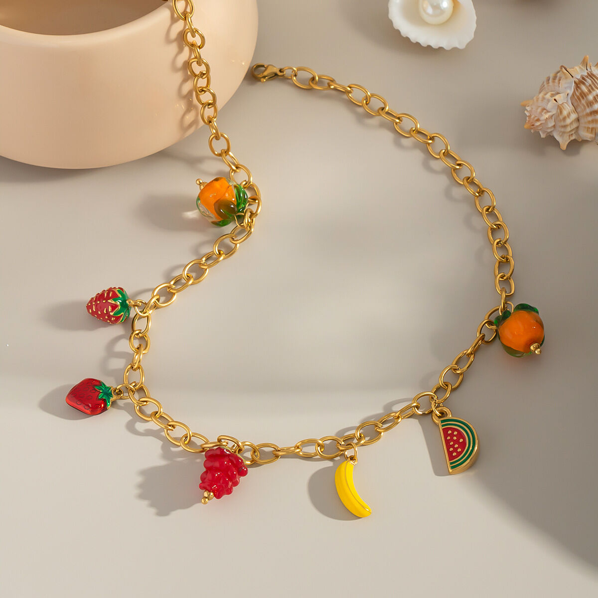 1 Piece Sweet Fruit Stainless Steel Waterproof Gold Color Pendant Necklaces 2