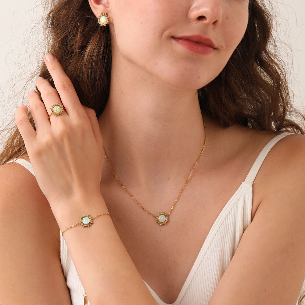 Luxurious  Elegant Sun Stainless Steel Waterproof   Gold Color Jewelry Sets