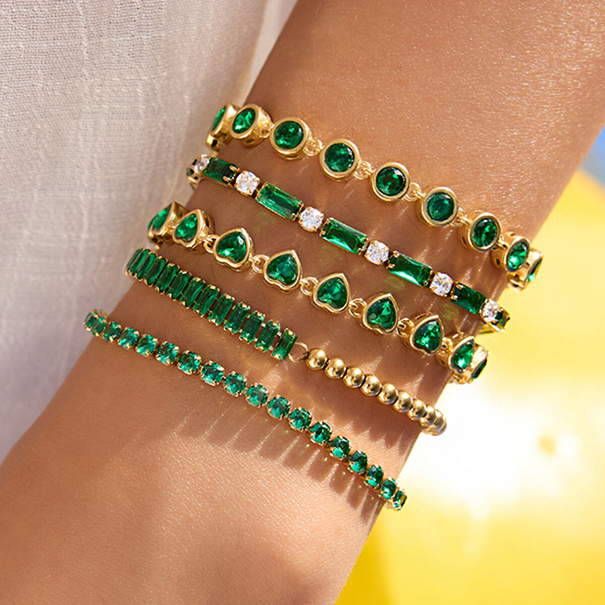 1 stuk luxe retro groene roestvrijstalen waterdichte damesarmband met gouden schakels