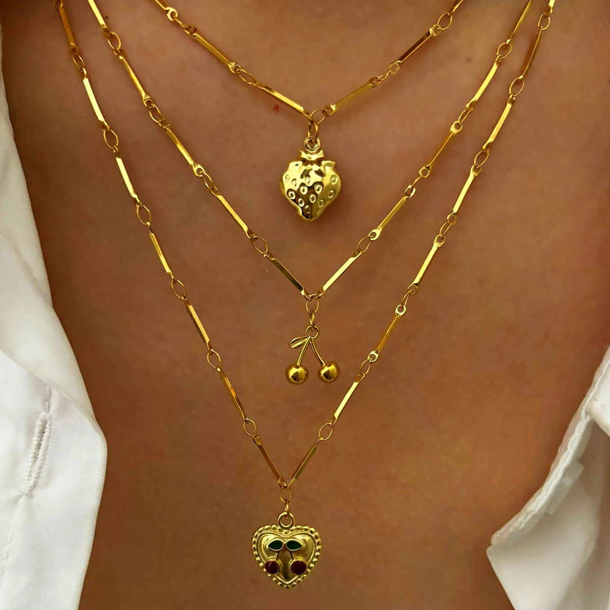 1 Piece Fruit Stainless Steel Waterproof Gold Color Pendant Necklace