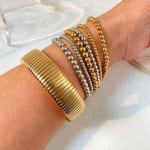 Simple Series Daily Beads Stainless Steel Waterproof Gold Color Women's Bracelets h5 Picture2