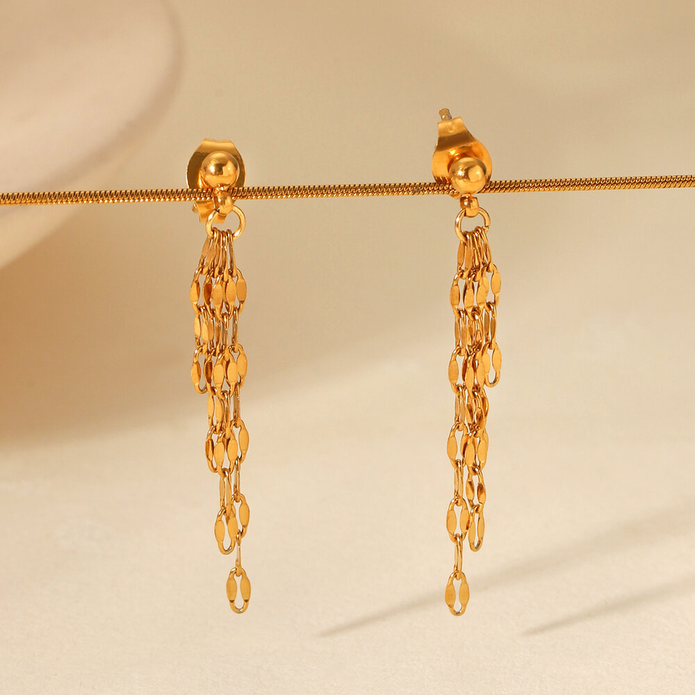 Simple Tassel Stainless Steel Waterproof Gold Color Women's Dangle Earrings h5Picture5