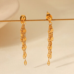 Simple Tassel Stainless Steel Waterproof Gold Color Women's Dangle Earrings h5 Picture5