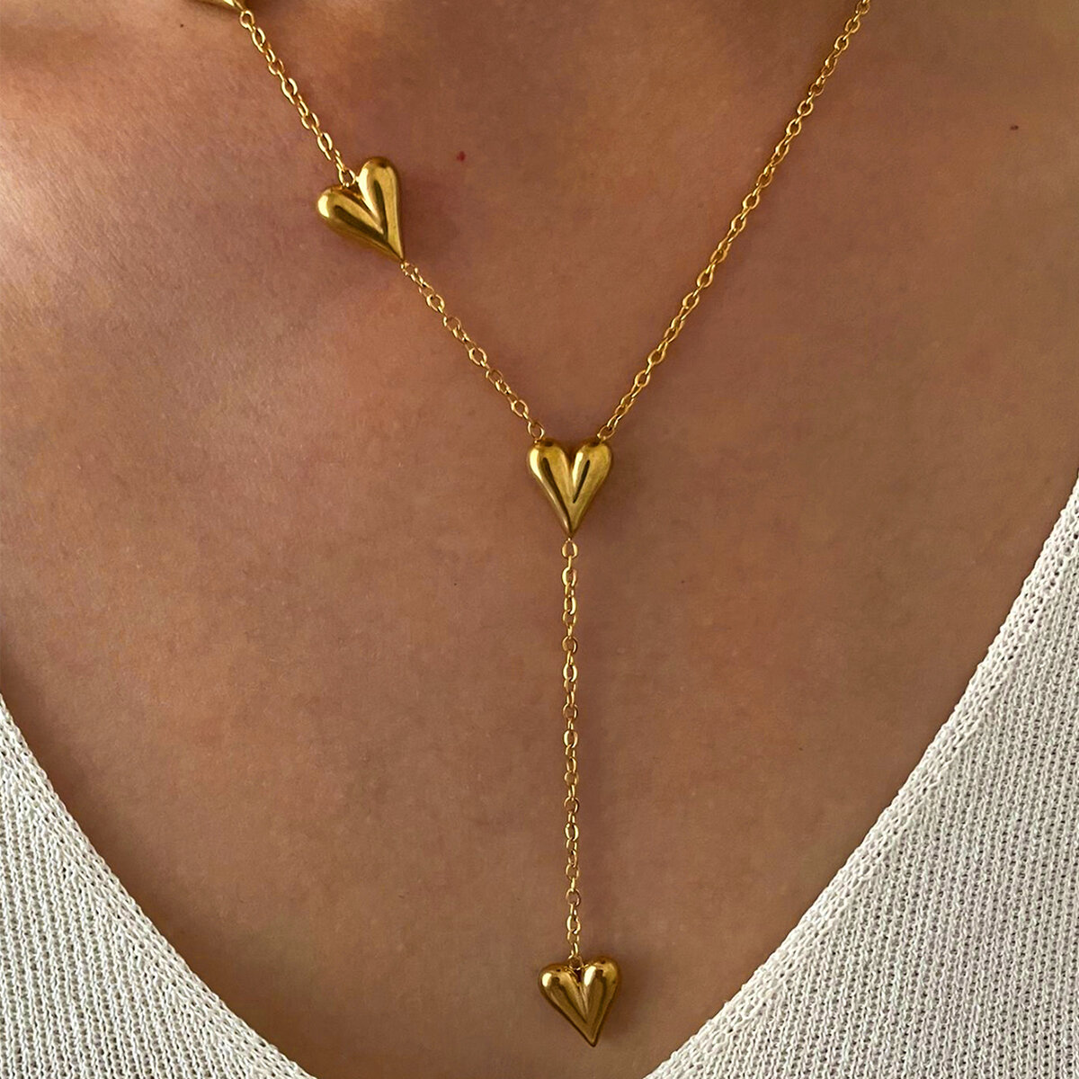 Collana con ciondolo a forma di cuore in acciaio inossidabile impermeabile color oro da 1 pezzo h5 Immagine2