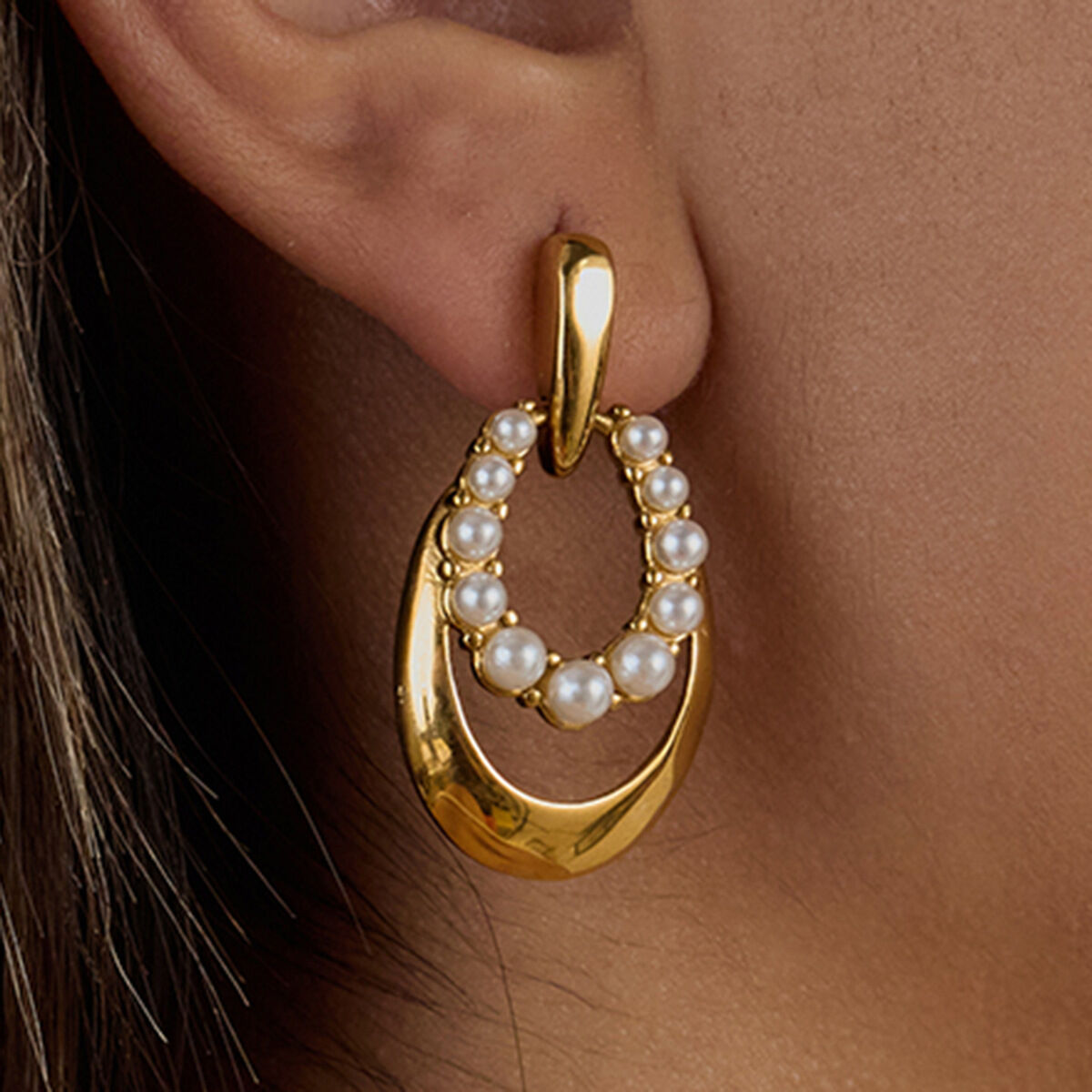 1 Pair Classic Series Retro Droplet Stainless Steel Waterproof Gold Color Women's Drop Earrings