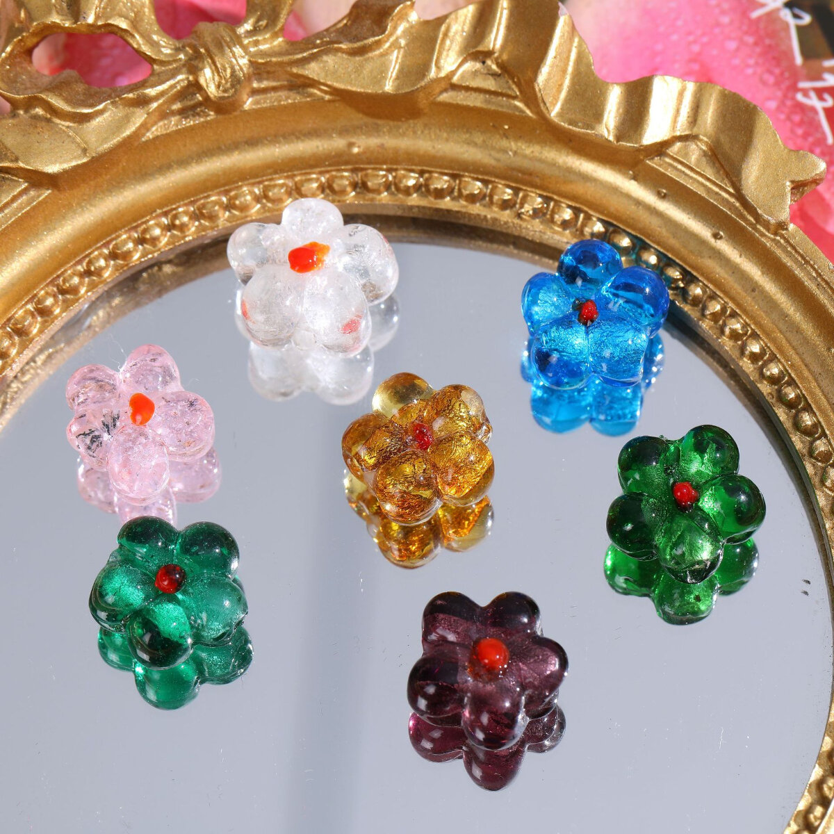 1 Piece Simple Series Sweet Flower Glass Jewelry Beads