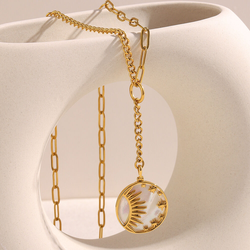 1 Pair Simple Series Classic Sun/Moon Stainless Steel Waterproof Women's Pendant Necklaces