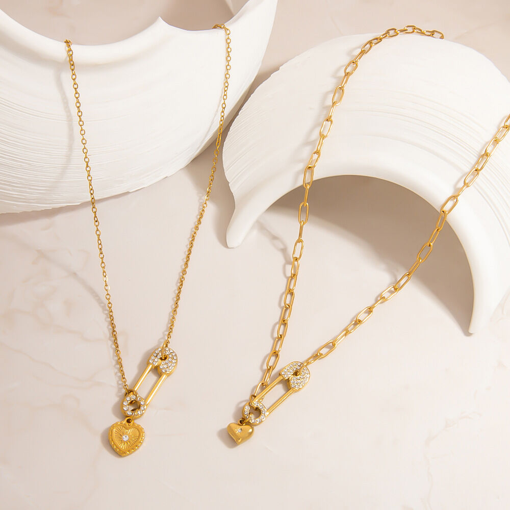 1 Piece Heart Stainless Steel Waterproof Gold Color Pendant Necklace 2