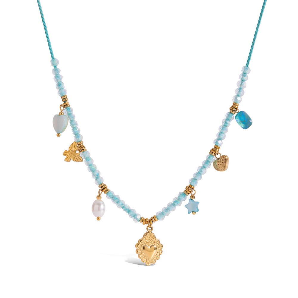 1 Piece Delicate Heart Blue Stainless Steel Waterproof Gold Color Women's Pendant Necklaces