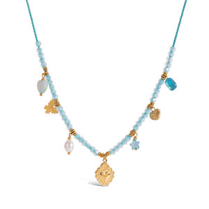 1 Piece Delicate Heart Blue Stainless Steel Waterproof Gold Color Women's Pendant Necklaces h5