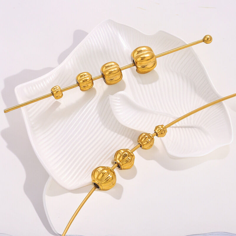 1 Piece Pumpkin Beads Stainless Steel Waterproof Gold Color Jewelry Charms Picture4