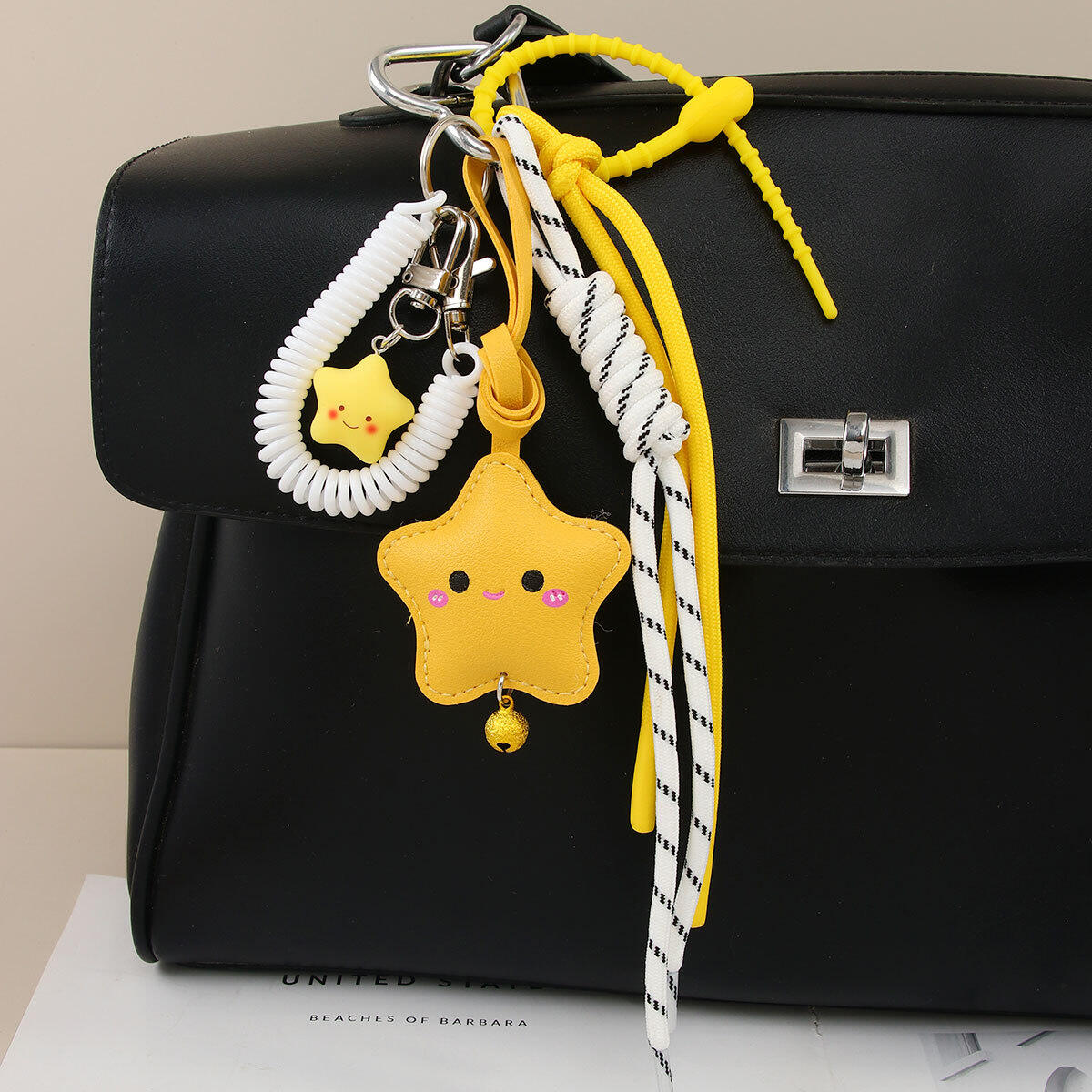 Breloques pour sac femme en PU, motif étoile mignonne, série simple