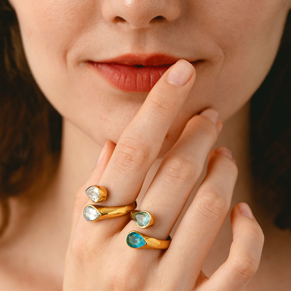 Light Luxury Water Drop Shape Stainless Steel Waterproof Women's Ring