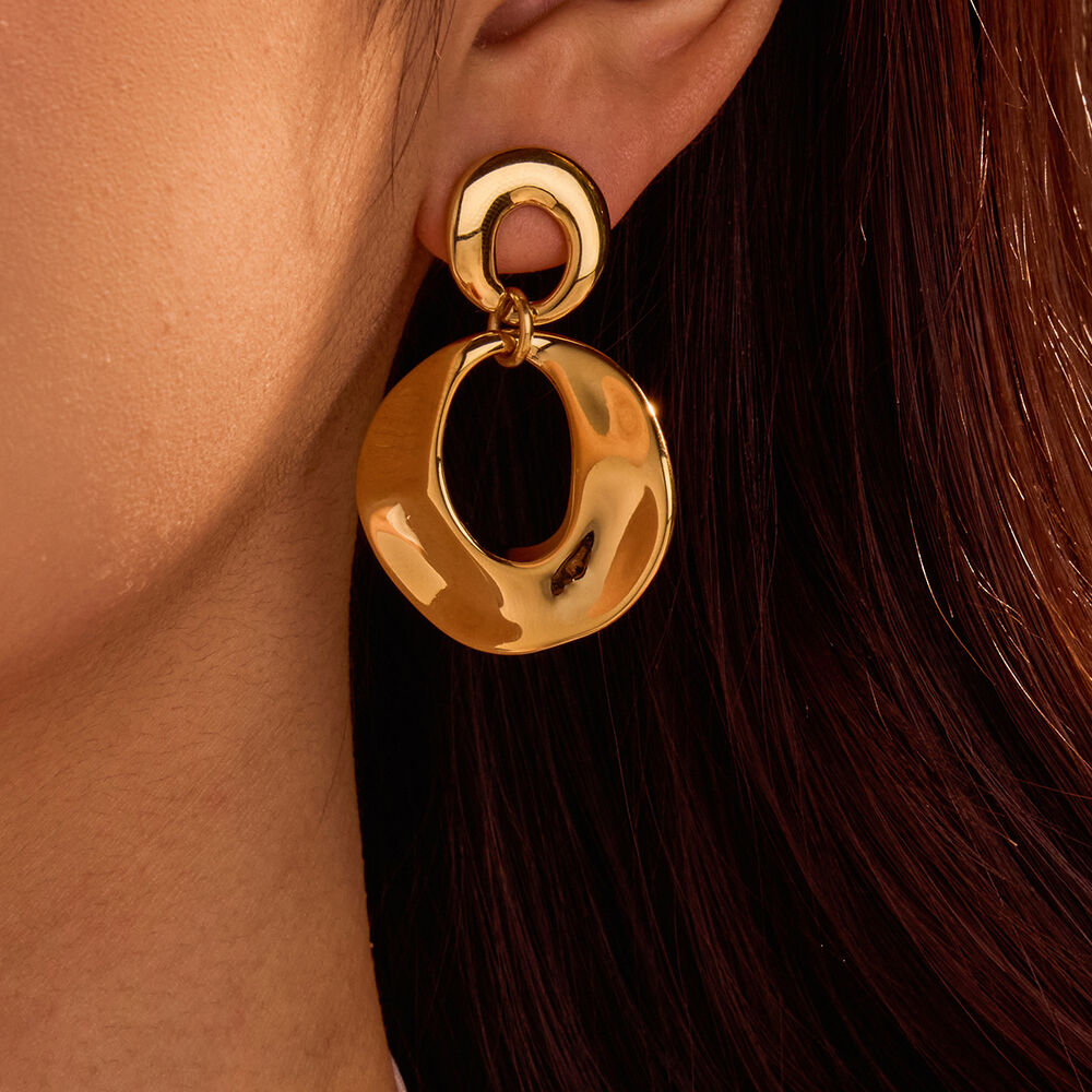 Elegant Geometric Stainless Steel Waterproof Gold Color Women's Dangle Earrings h5Picture2
