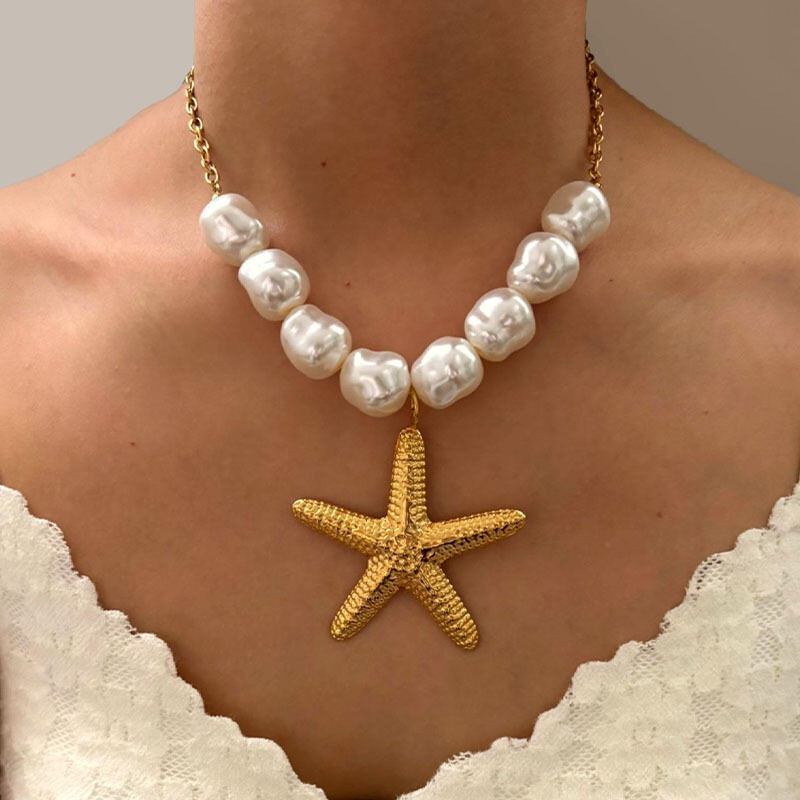 1 Piece Starfish Stainless Steel Waterproof Gold Color Pendant Necklace