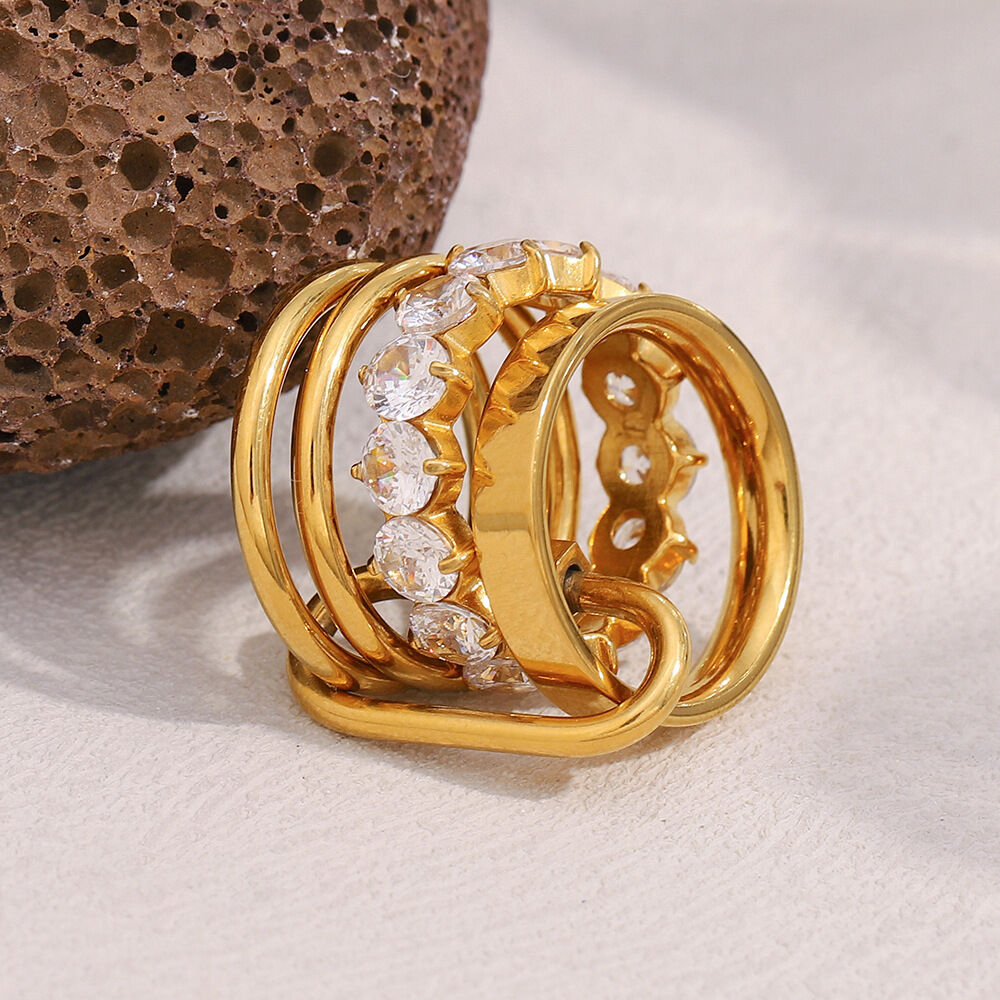 1 Pair Luxurious Series Fashion OL Solid Color Stainless Steel Waterproof Women's Gemstone Rings 2
