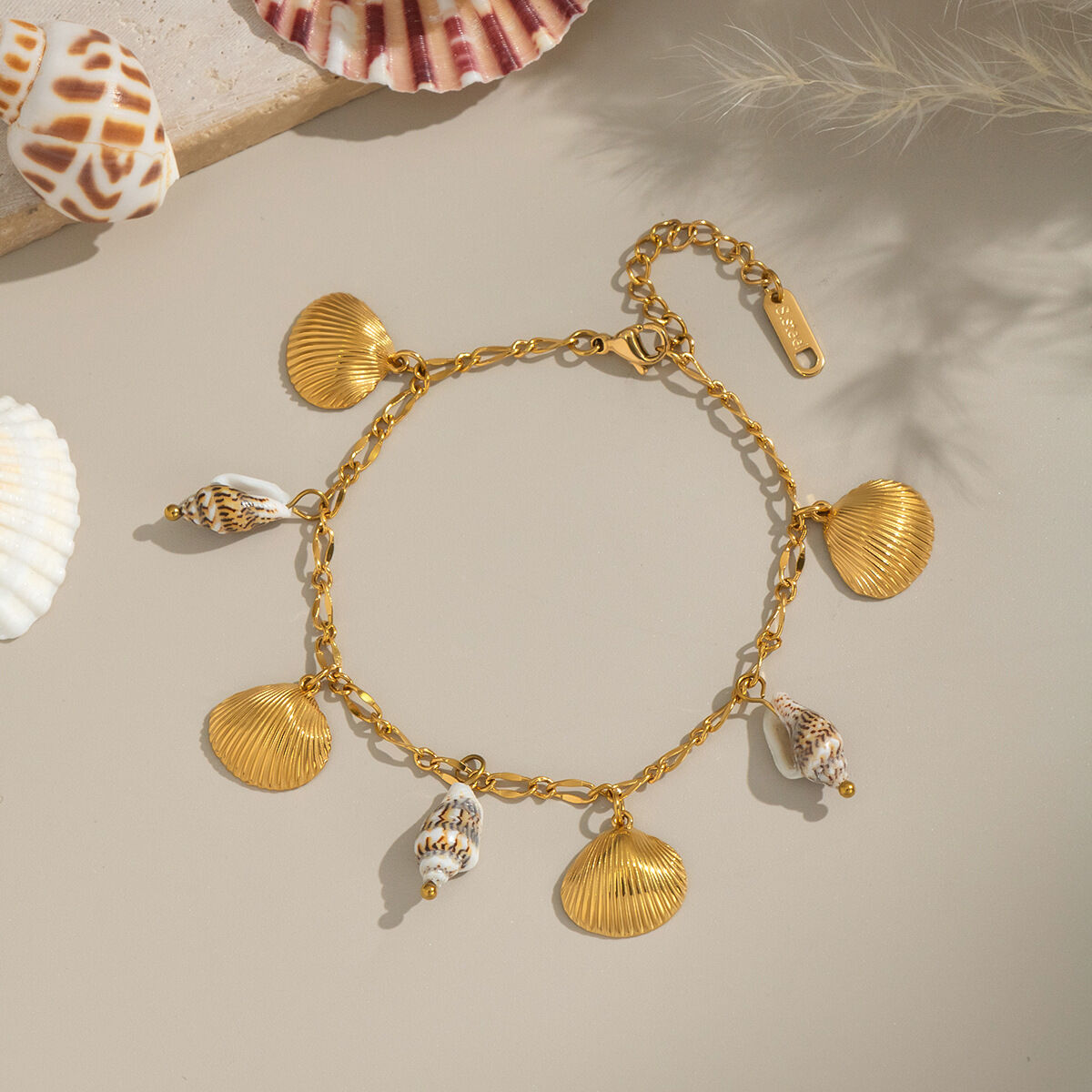 1 Piece Oceanic Shelll Stainless Steel Waterproof Gold Color Charm Bracelet Picture4