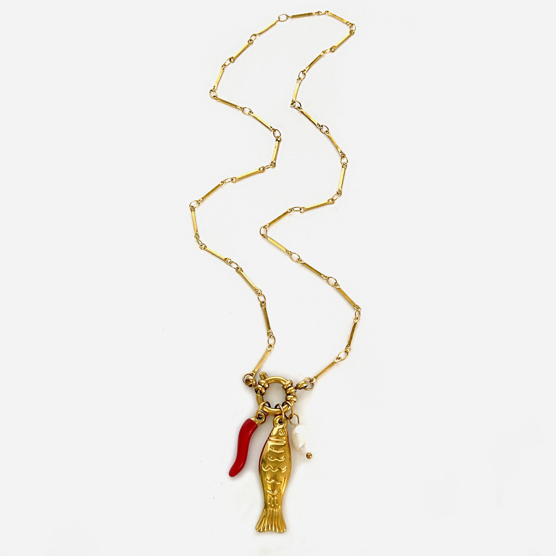 1 Piece Fish Stainless Steel Waterproof Gold Color Pendant Necklace h5 Picture5