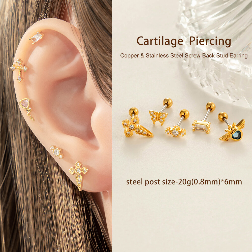 1 Piece Delicate Cross Copper Gold Color Zircon Women's Piercings Earrings Picture5
