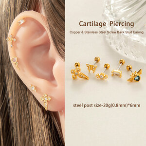 1 Piece Delicate Cross Copper Gold Color Zircon Women's Piercings Earrings h5 Picture5