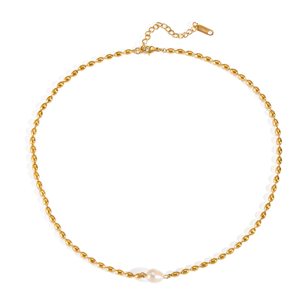 1 Piece Stainless Steel Waterproof Gold Color Beaded Necklace h5 Picture5
