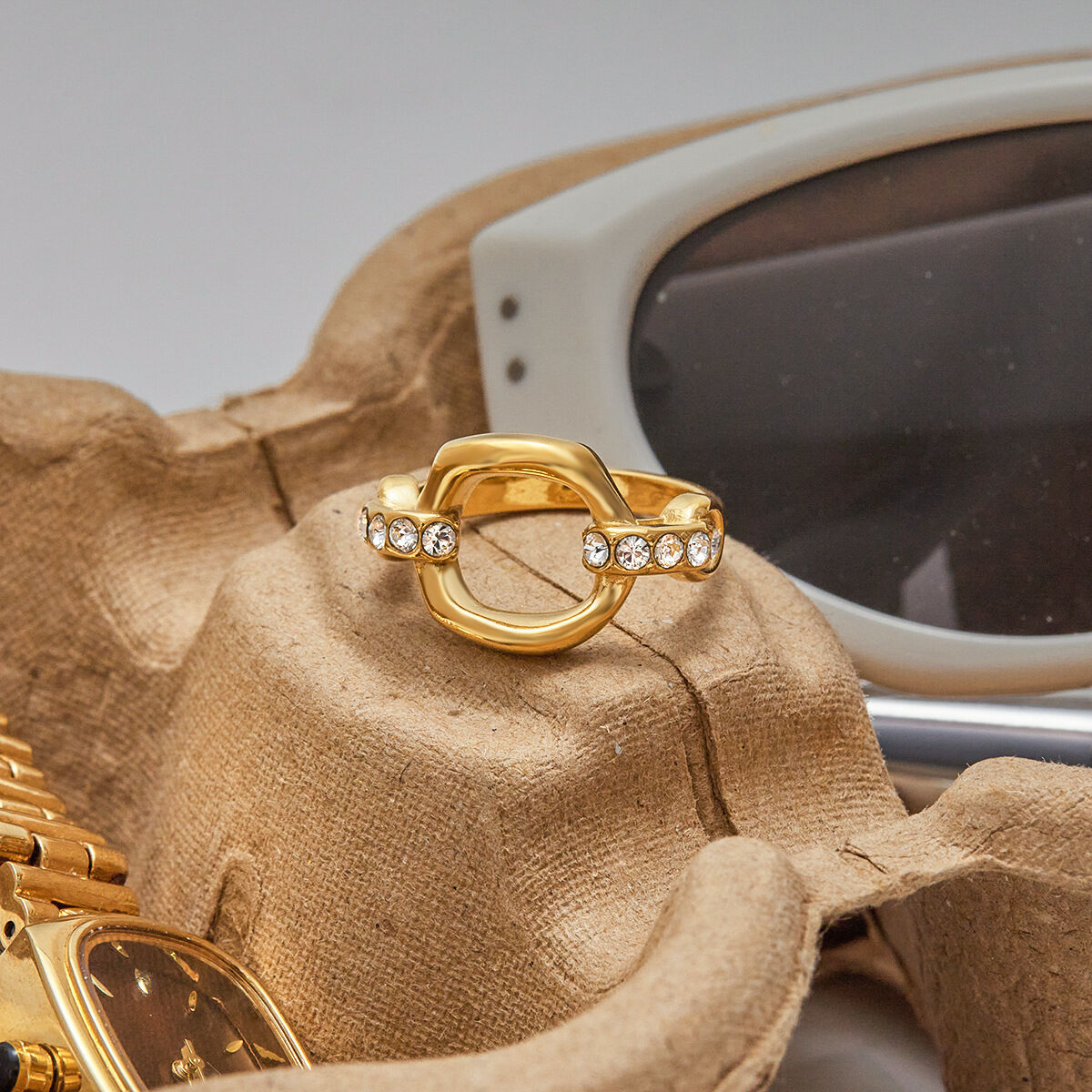 1 Pair Luxurious Series Stainless Steel Waterproof Gold Color Women's Gemstone Rings Picture5