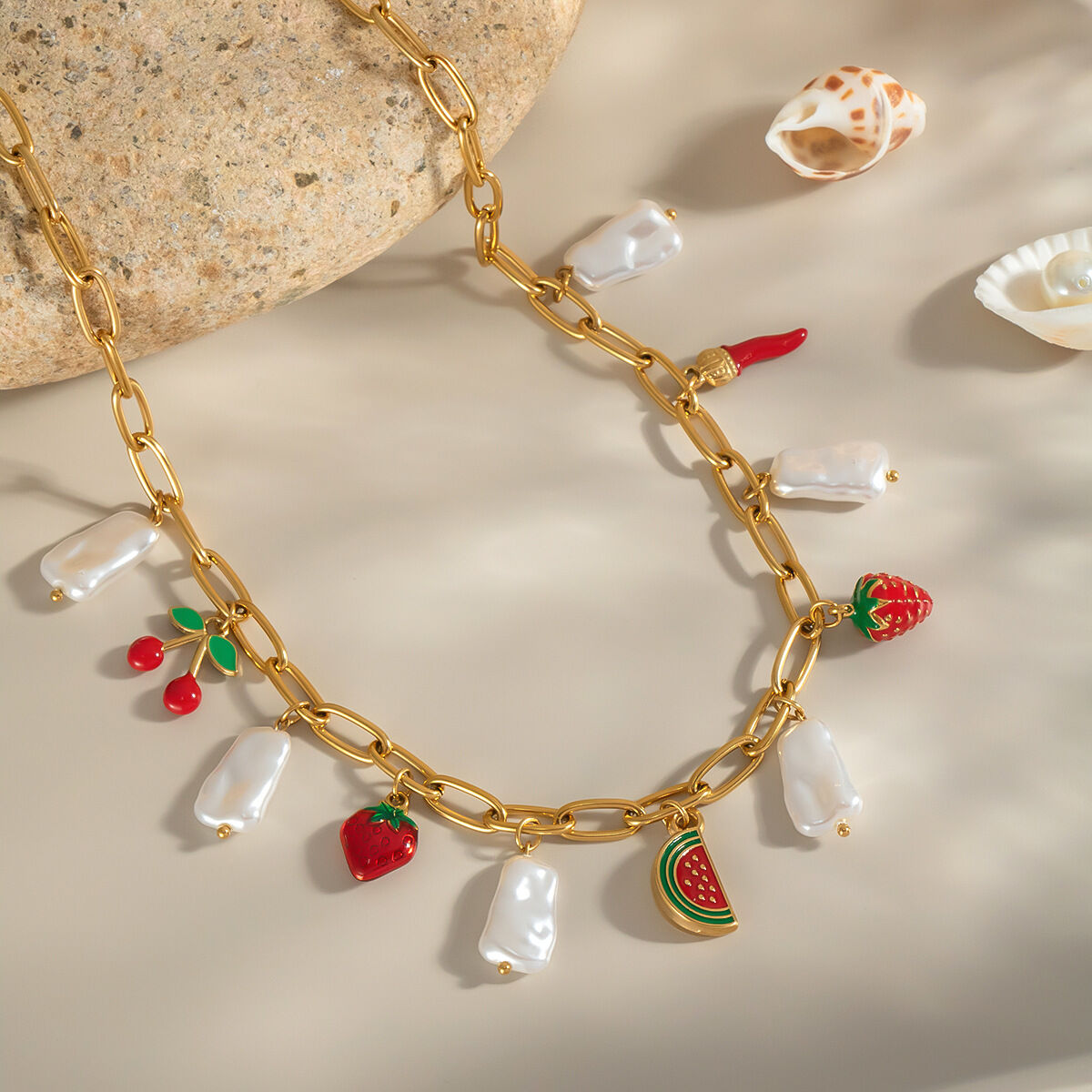 1 Piece Sweet Fruit Stainless Steel Waterproof Gold Color Pendant Necklaces