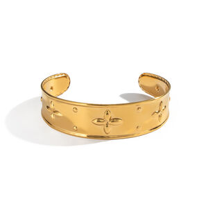 1 Piece Flower Stainless Steel Waterproof Gold Color Cuff Bracelet h5 Picture5