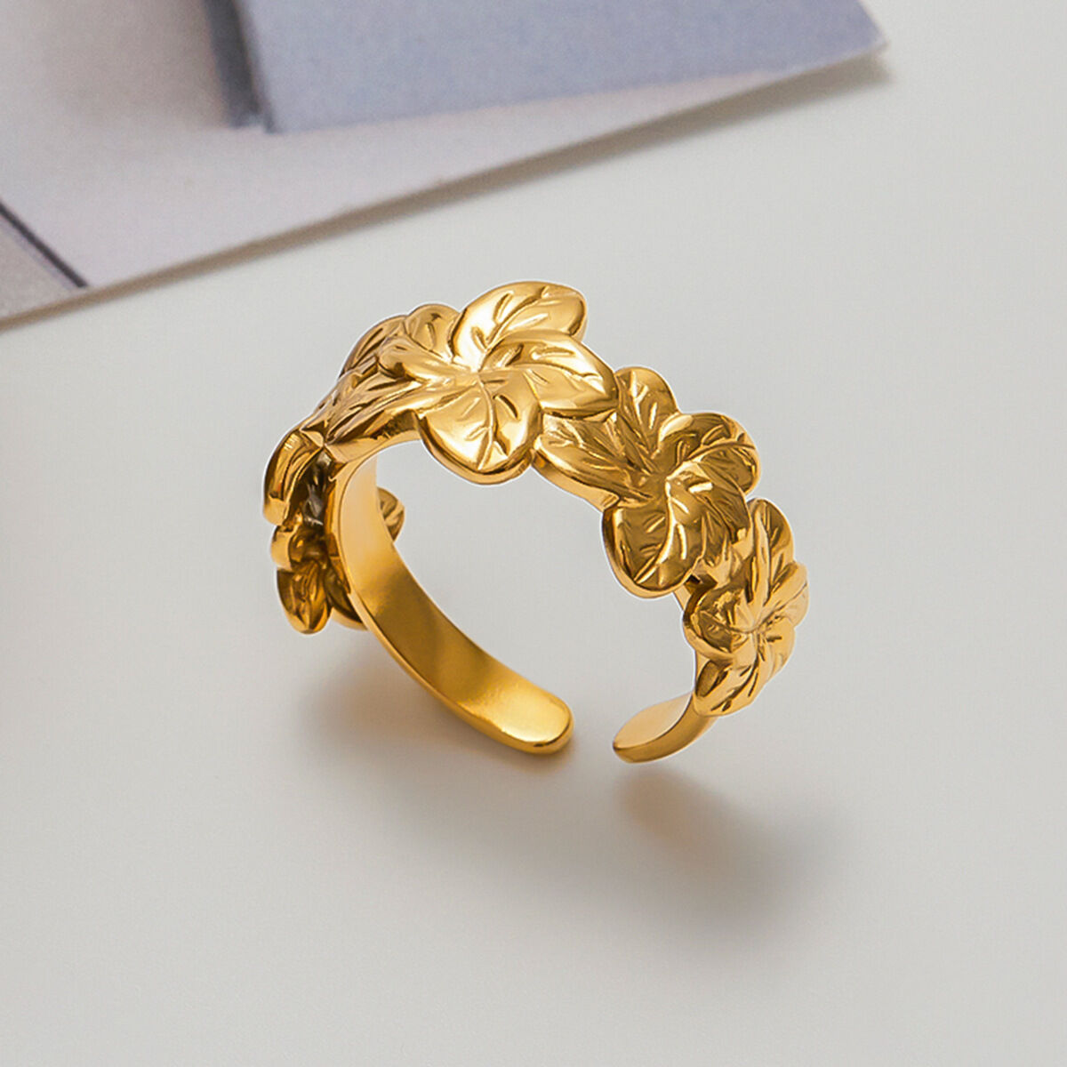 1 Piece Romantic Series Natural Flower Stainless Steel Waterproof Gold Color Statement Rings h5 Picture3